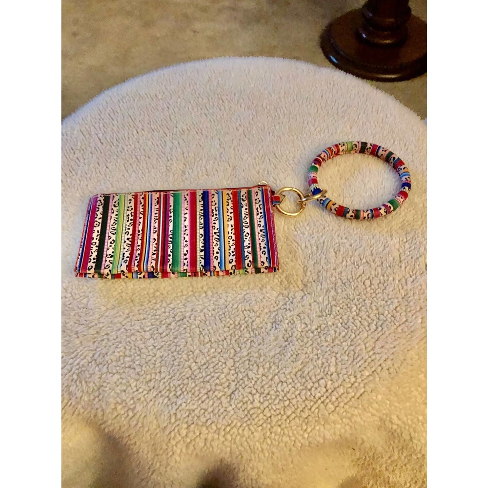 New Pu Leather Striped Bangle Key Chain w/Clutch
